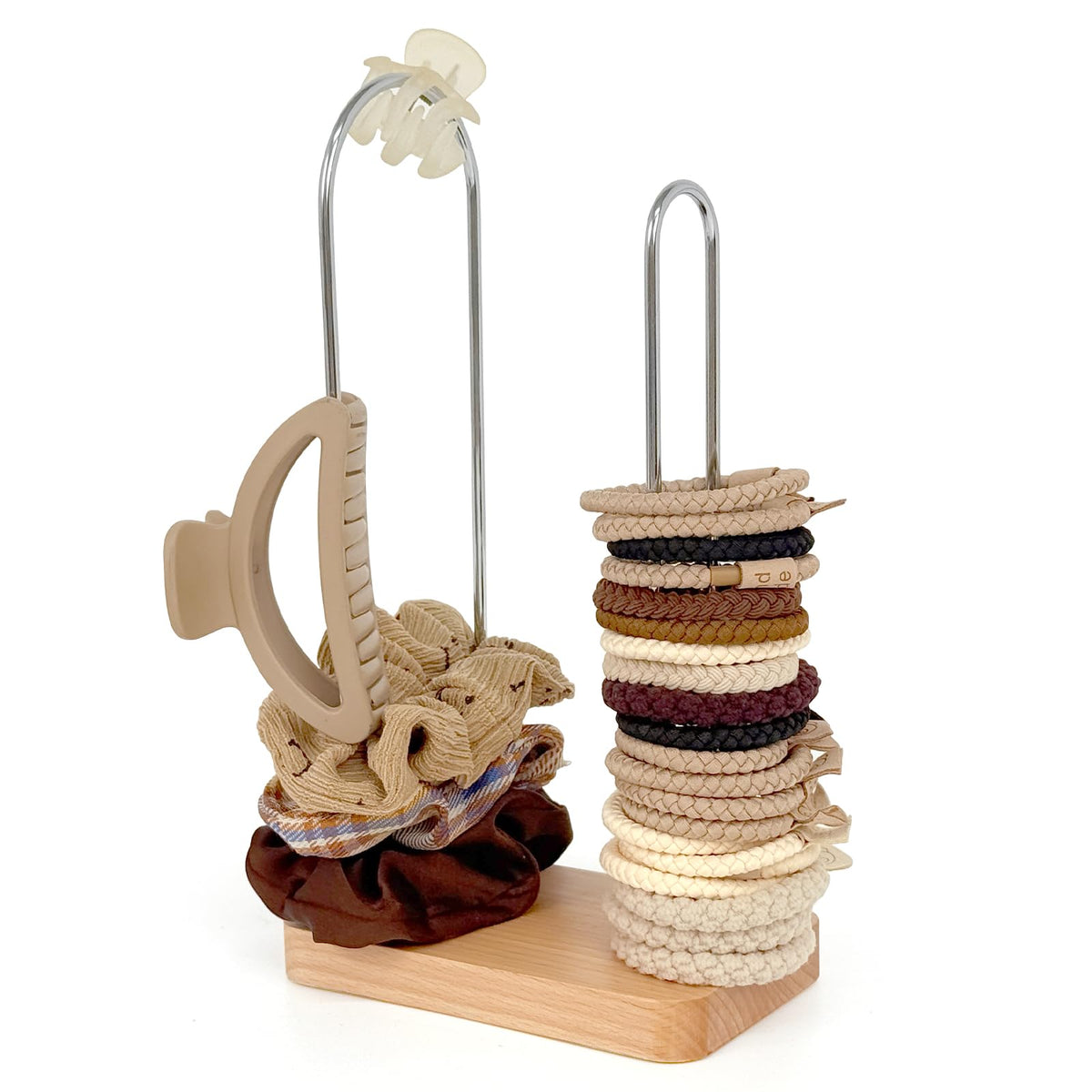SCUNDA 2Tier Hair Tie Organizer, Modern Scrunchies Storage Tower Holds 5070 Hair Accessories, Claw Clip Holder, Fashion Counte