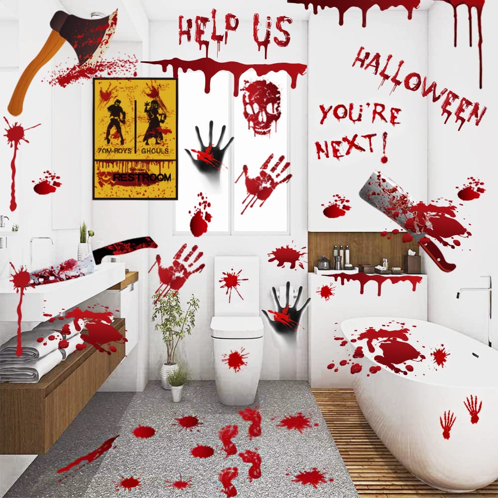 84Pcs Halloween Decorations Handprint Footprint Stickers Clings Decals Window Bathroom Floor Restroom Zombie Decorations Hallowe