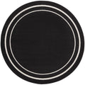 Nourison Essentials Indoor/Outdoor Solid Bordered Black Ivory 6' X Round Area Rug, Easy Cleaning, Non Shedding, Bed Room, Living