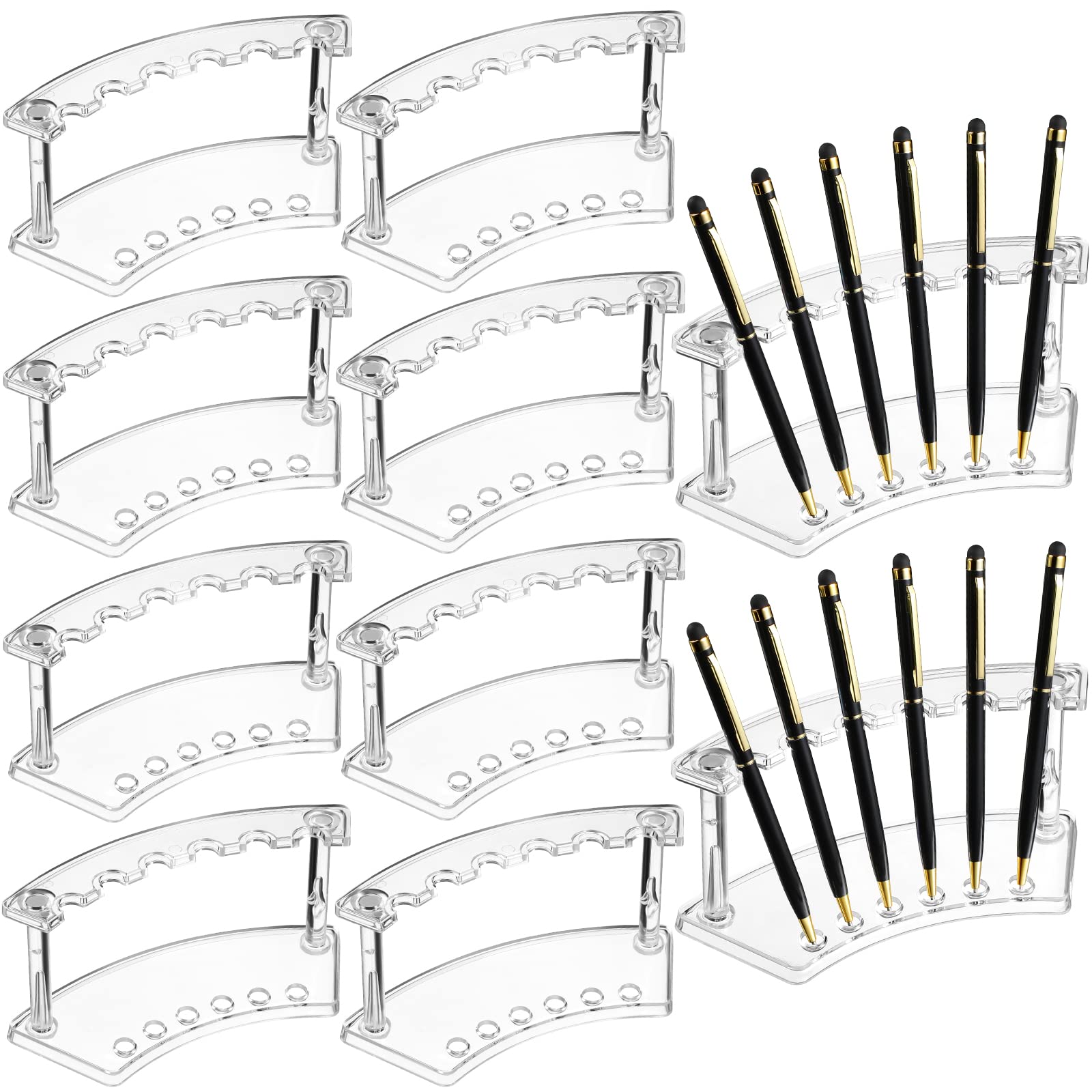Chinco 10 Pieces Plastic Pen Holder Clear Display Stand 6-Slots Pen Display Stand Eyebrow Pen Stand Makeup Brush Rack Organizer