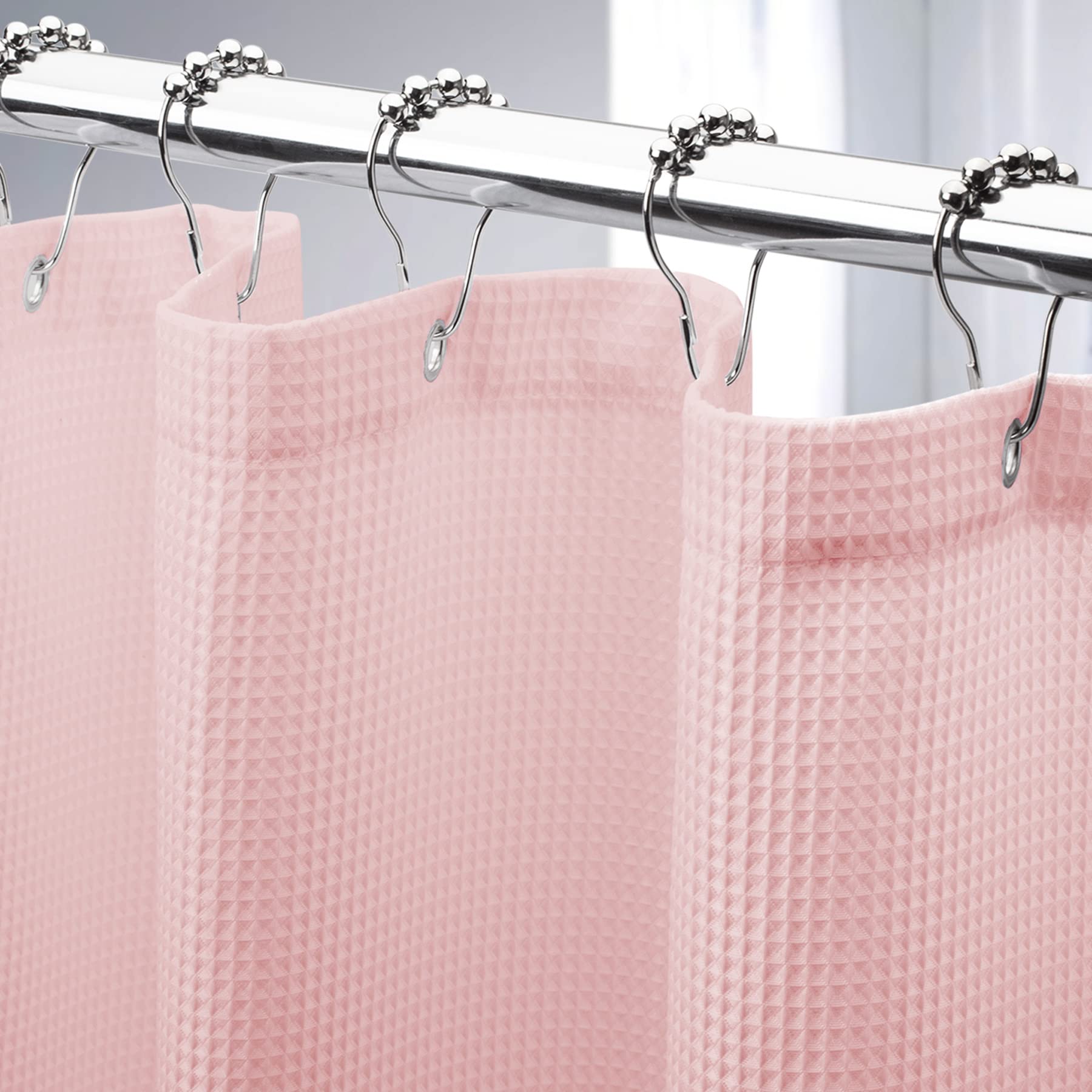 Amazerbath Waffle Shower Curtain, Blush Pink Shower Curtain Fabric Long Shower Curtain With Waffle Weave Heavy Duty Hotel Qualit