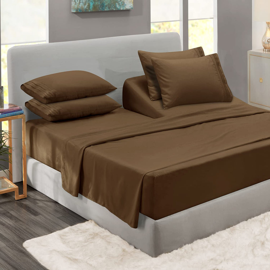 Clara Clark Flex Top King Sheets, 6 Piece Set - Hotel Luxury Sheets For Top Split King Bed, Super Soft Bedding Sheets & Pillowca