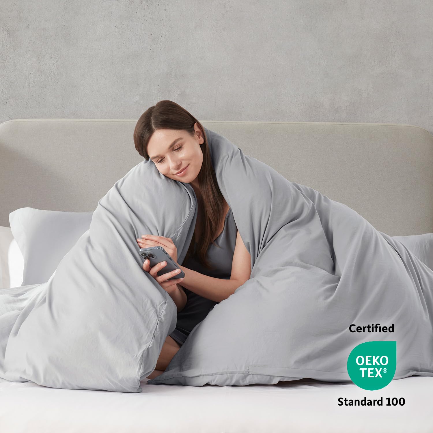 Nestl Light Grey California King Duvet Cover Sets - Soft Prewashed Cal King Duvet Cover, 3 Piece, With Zipper Closure, 1 Duvet Cover 104X98 Inches And 2 Pillow Shams