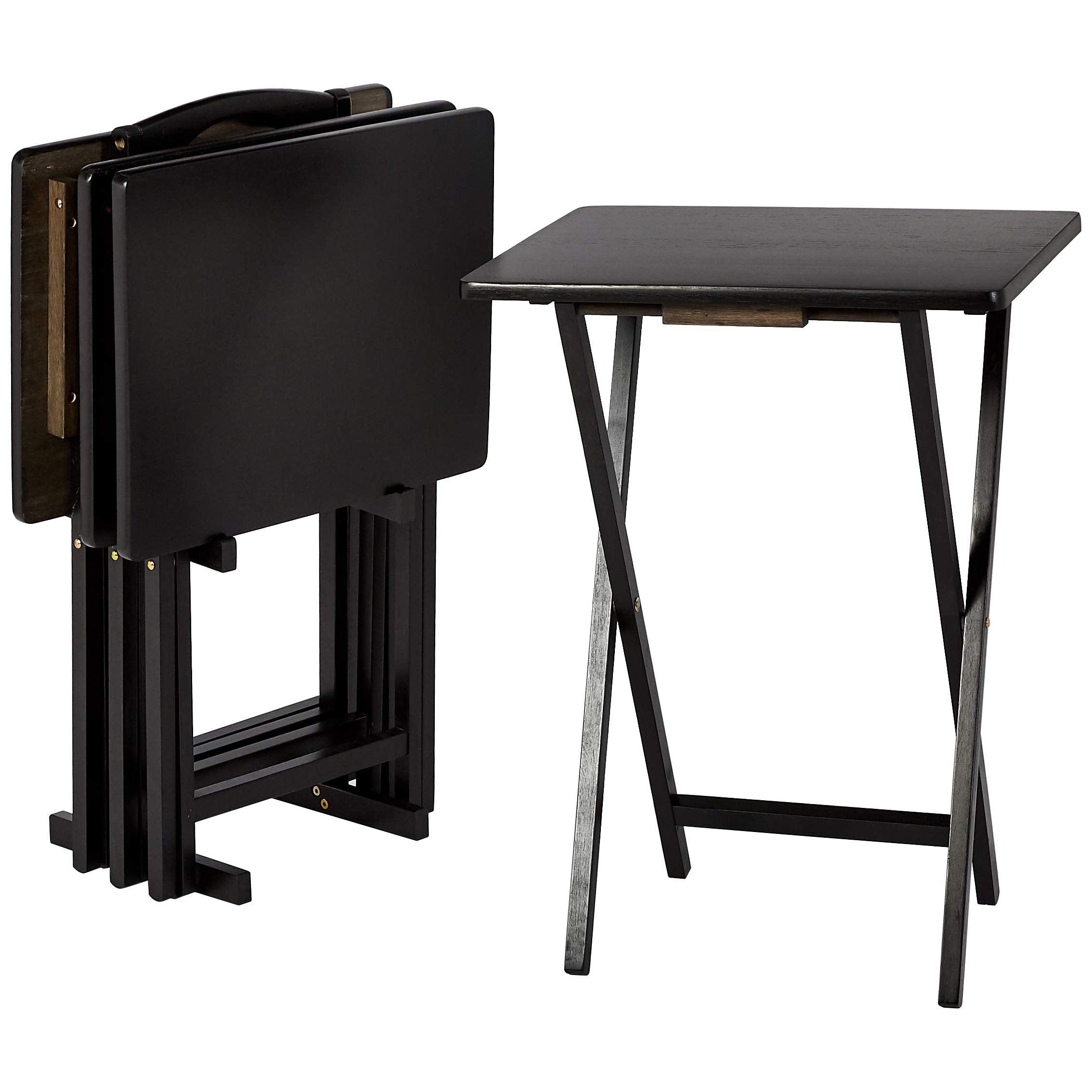 Amazon Basics Foldable TV Dinner Tray Table with Storage Rack, Set of 4, Black, 15 x 19 x 26