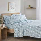 Comfort Spaces Cotton Flannel Breathable Warm, Deep Pocket Sheets With Pillow Case Bedding, Queen, Blue Polar Bears 4 Piece