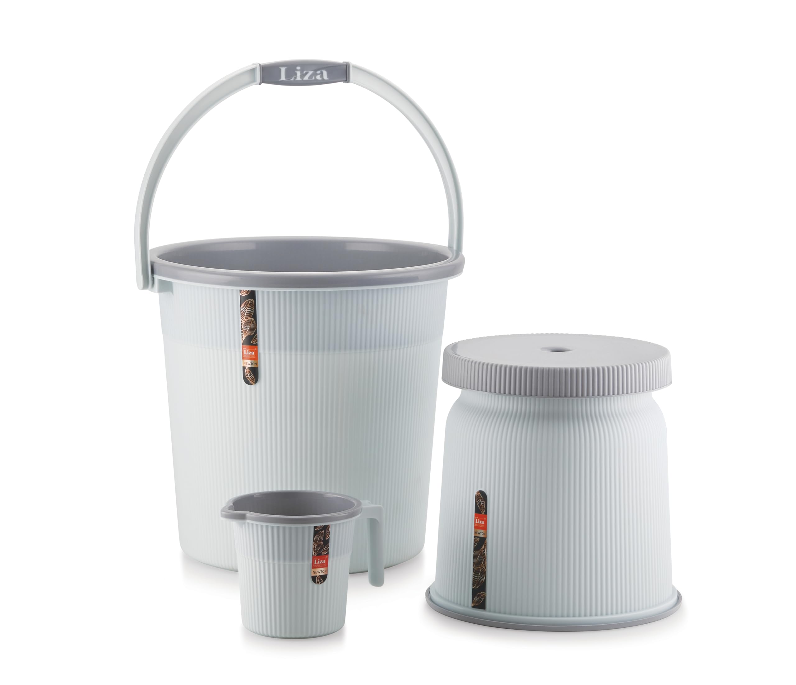 Lucido Modern Heavy Plastic Jumbo Bathroom Set Of 325L Bucket, 1.5L Mug & Stool Combo, Light Grey