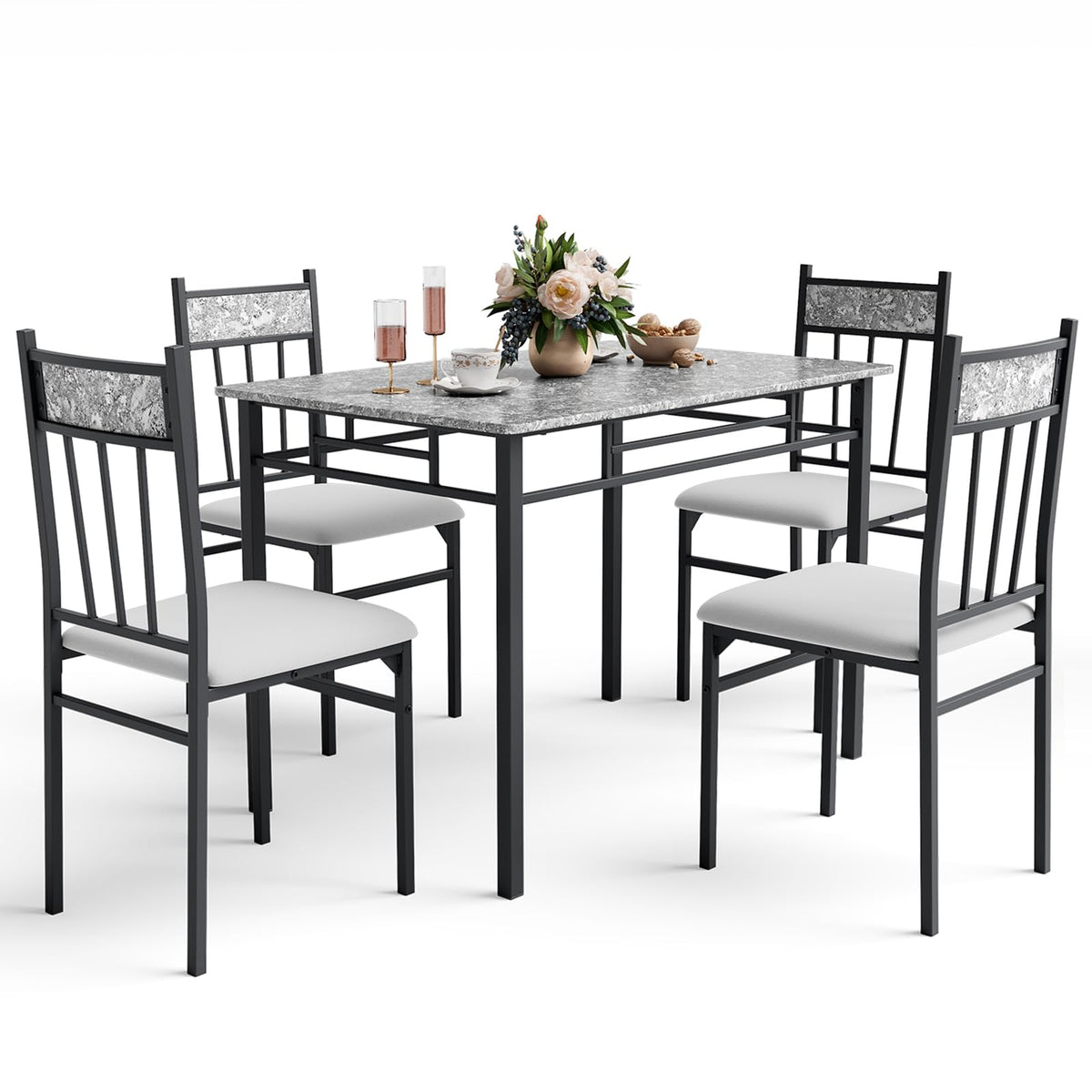 NAFORT 5 Piece Dining Table Set for 4, Faux Marble Kitchen Table and Chairs Set of 4, Vintage Rectangular Dining Room Table with