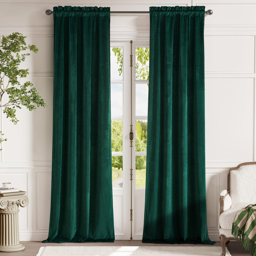 Lazzzy Emerald Green Velvet Curtains 96 Inches Long Room Darkening Drapes For Bedroom Living Window Treatments Rod Pocket 2 Panels W42 X L96