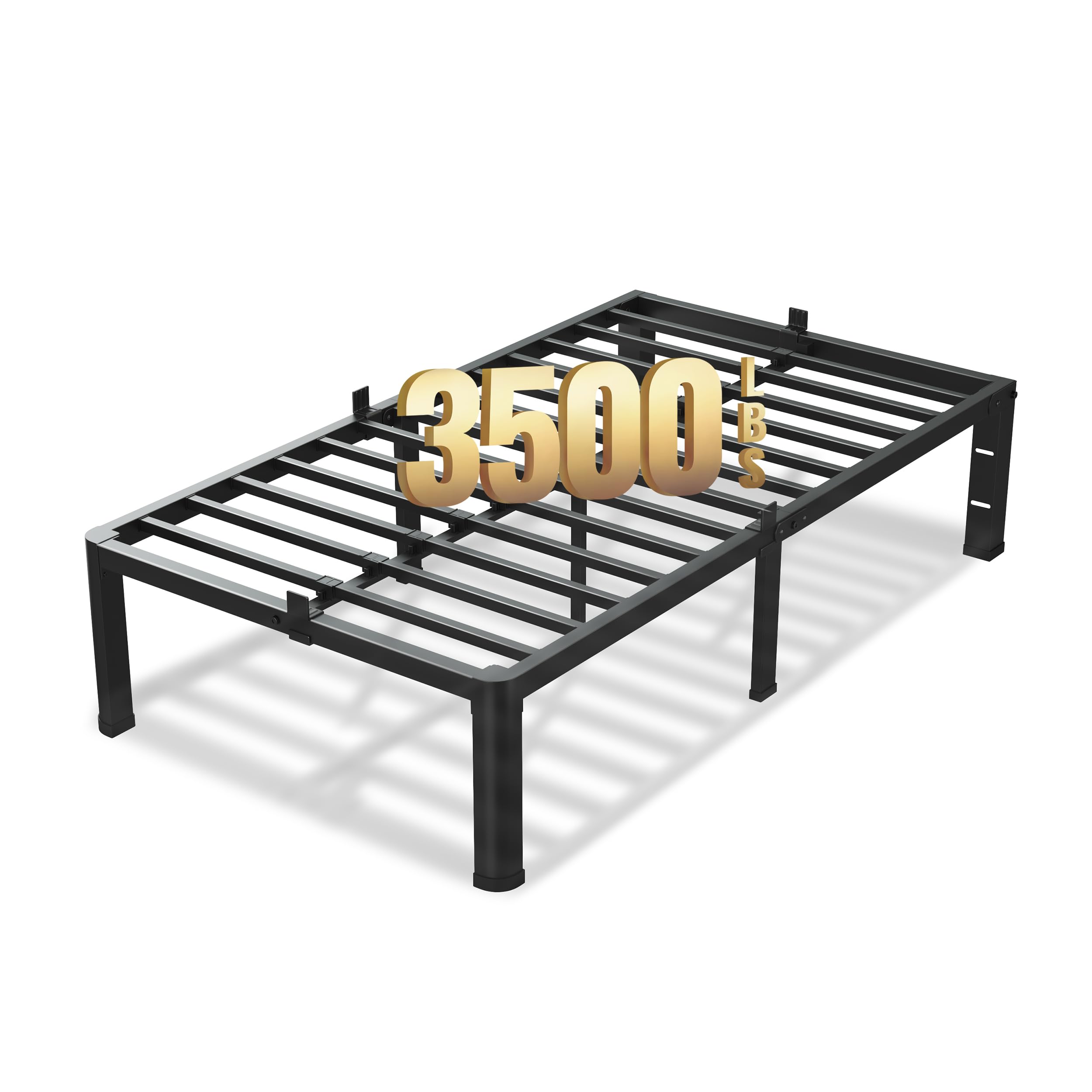 VIPSHOW 18 Inch Twin XL Bed Frame, 3500Lbs Heavy Duty Metal Platform with Round Corner Legs Mattress Slide Stopper, Steel Slat S