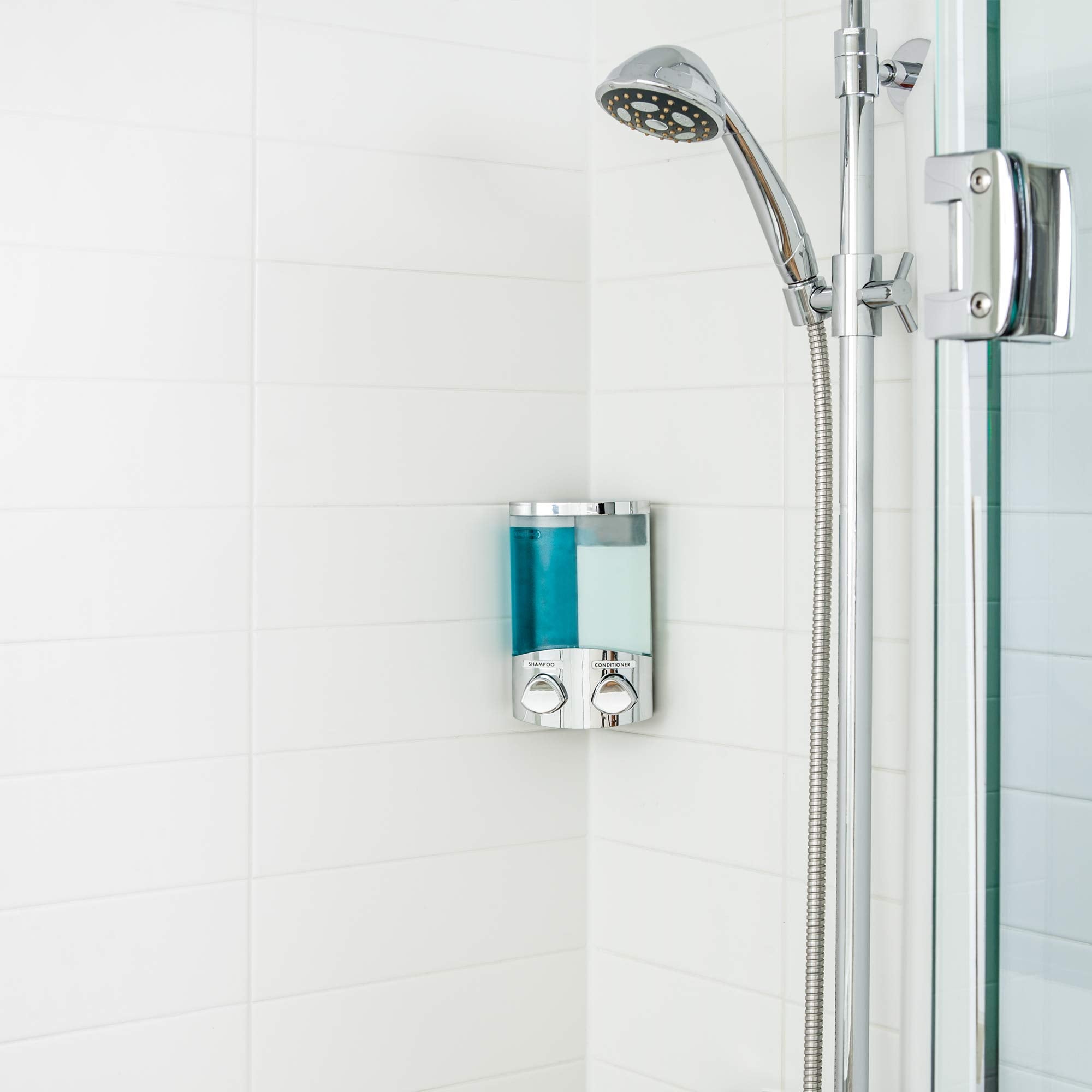 Better Living Products Duo Shower Dispenser 2, Shampoo And Soap Dispenser, 2 X 10.5 Fl. Oz. Chrome, 4.75' X 3.13' 7.75'
