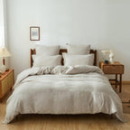 Simple&Opulence 100% Linen Duvet Cover Set with Washed-French Flax-3 Pieces Solid Color Basic Style Bedding Set-Breathable Soft 