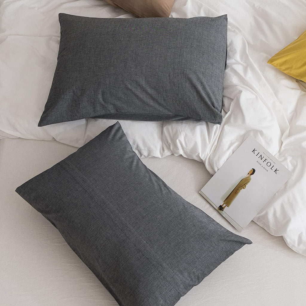Jellymoni Pillowcases King Set Of 2 Cotton Envelope Pillow Covers Black 20  36In Bed Pillow Cases 100% Washed Cotton Soft Breath