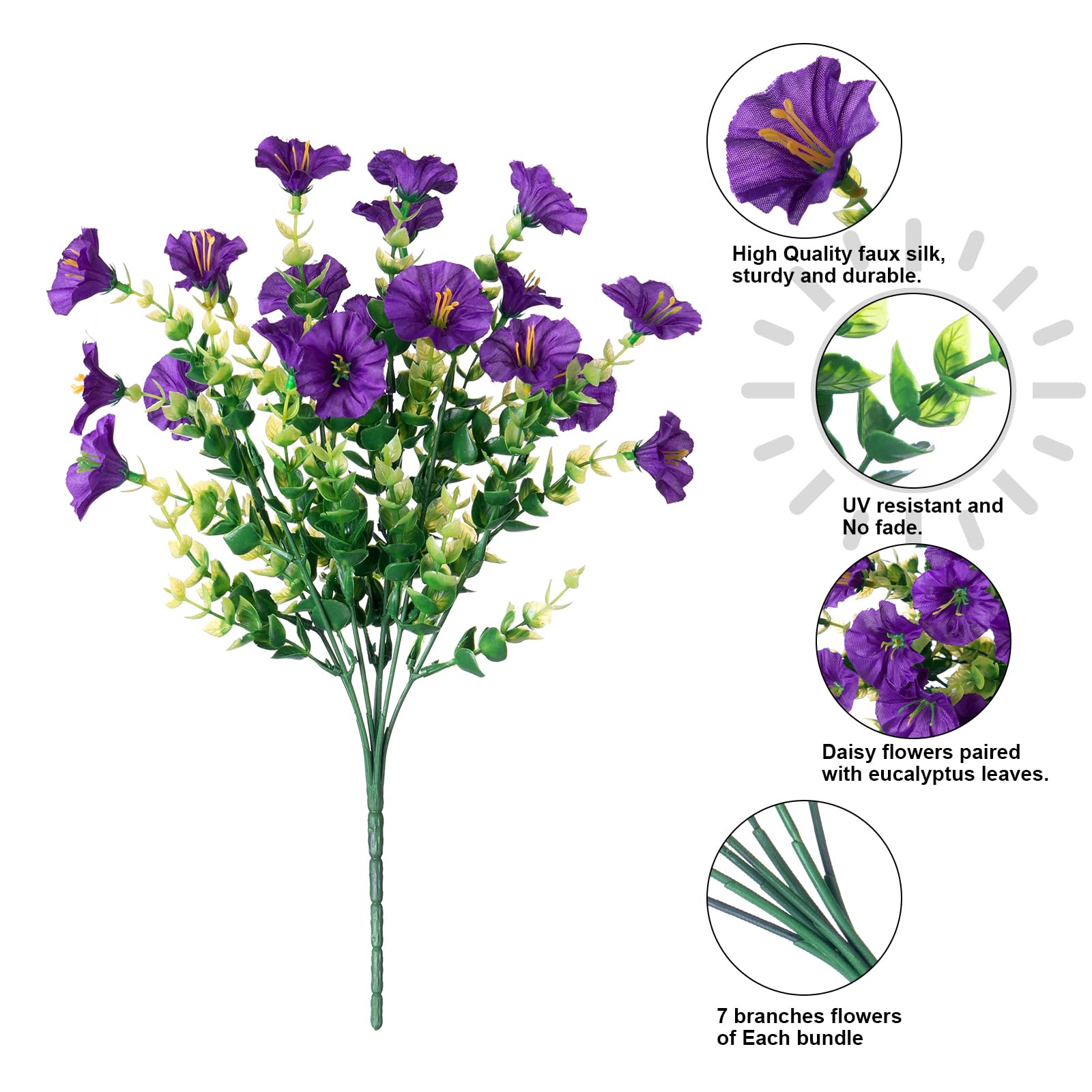 Ivydale Artificial Fake Outdoor Outside Plants Flowers For Spring Summer Decoration, 12 Bundles Faux Silk Uv Resistant Look Real