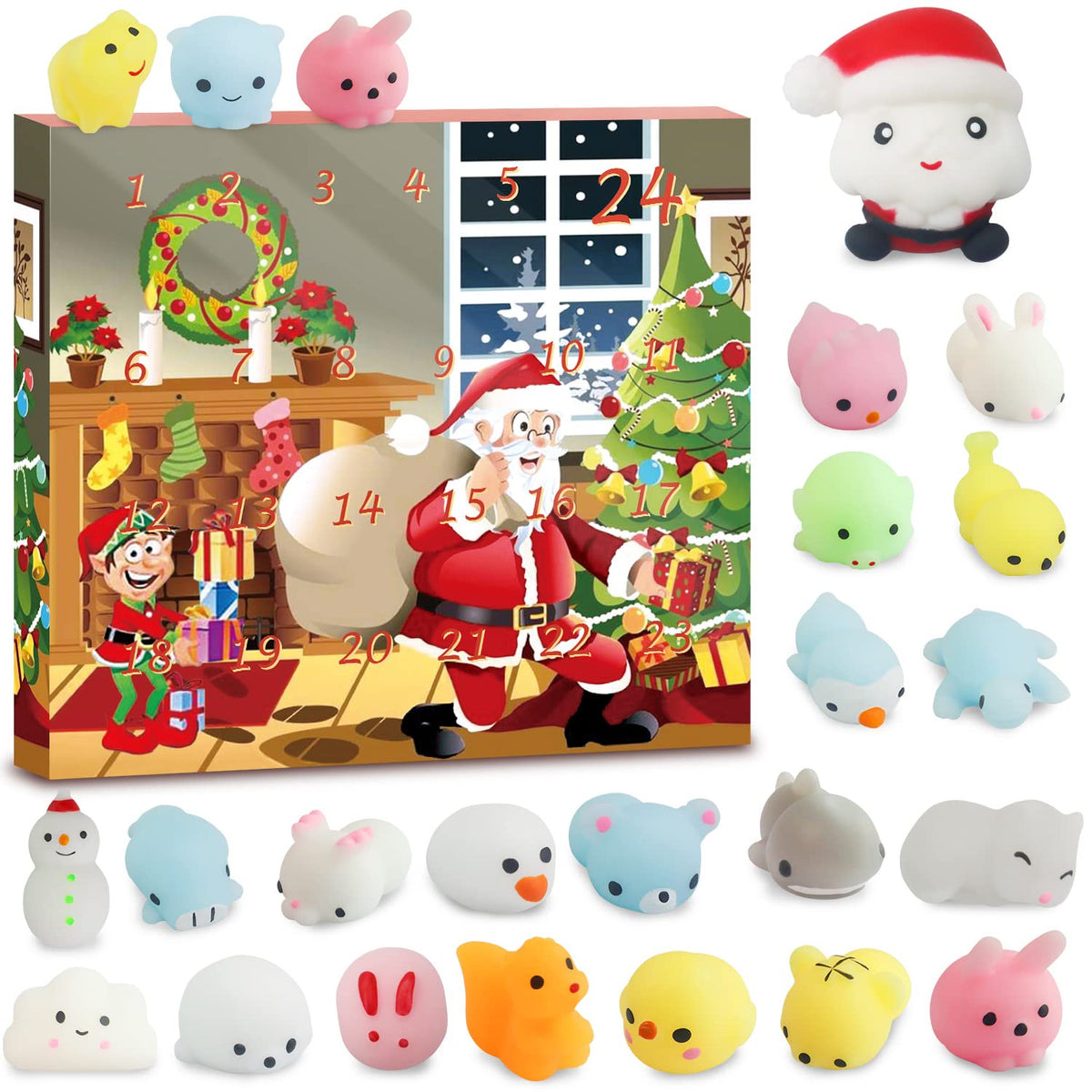 Mochi Squishy Advent Calendar 2024,Squishy Animal Christmas Countdown Calendar,24 Days Surprise, Non-Toxic Relief Stress Christm