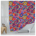 Red Blue Purple Floral Print Shower Curtain - Impressionist Watercolor Flowers Pattern - Country Farmhouse Design - Pretty Summe