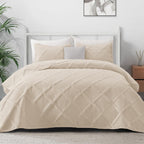 Exclusivo Mezcla Quilt Set Twin Size, 2 Pieces Brich Beige Twin Quilt Bedding Set, Lightweight Quilts Soft Bedspreads Modern Str