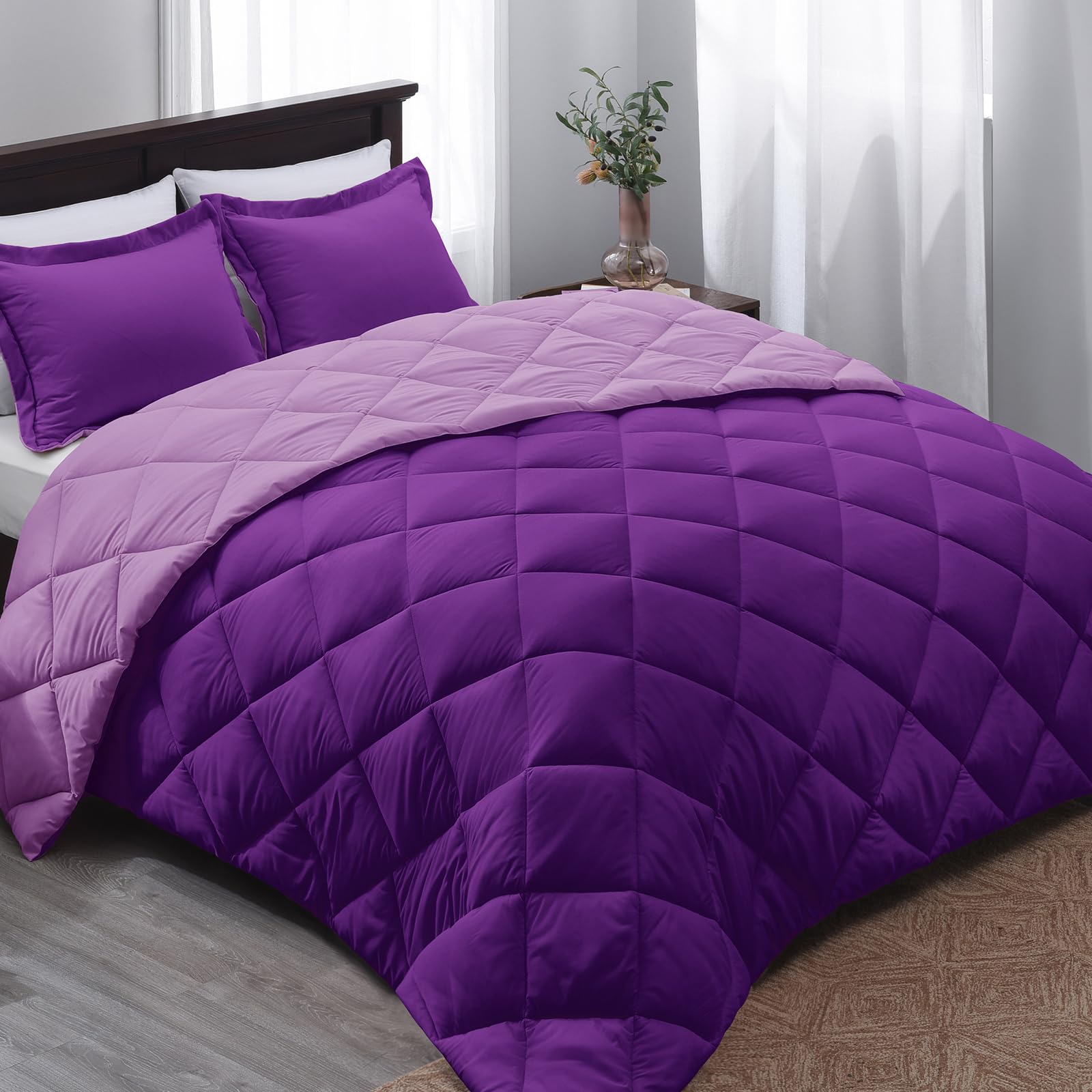 Basic Beyond Queen Comforter Set - Purple Comforter Set Queen, Reversible Bed Comforter Queen Set For All Seasons, Purple/Lilac,