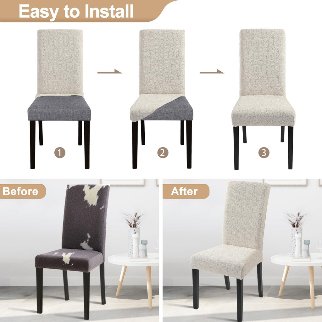 Searchi Jacquard Dining Room Chair Covers Set Of 6, Stretch Kitchen Chair Covers Washable Parsons Chair Slipcover Removable Dining Chair Protectors For Hotel,Ceremony(Beige Floral Texture)