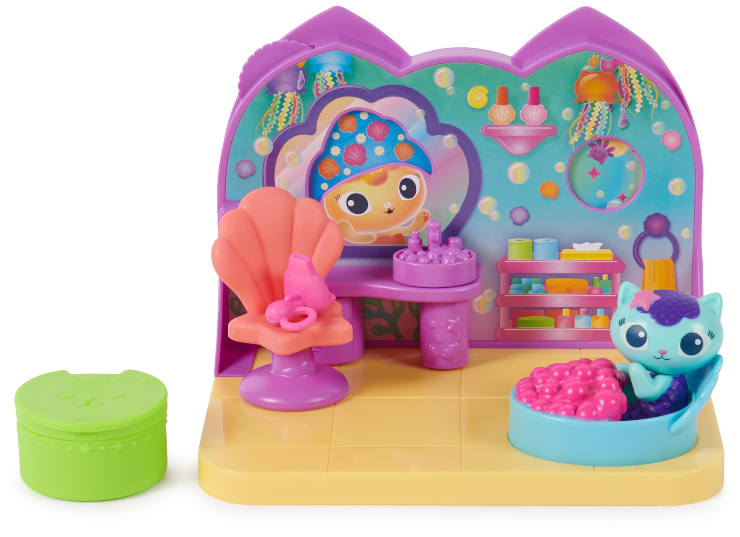 Gabbys Dollhouse, MerCats Spa Room Playset, with MerCat Toy Figure, Surprise Toys and Dollhouse Furniture, Kids Toys for Girls &