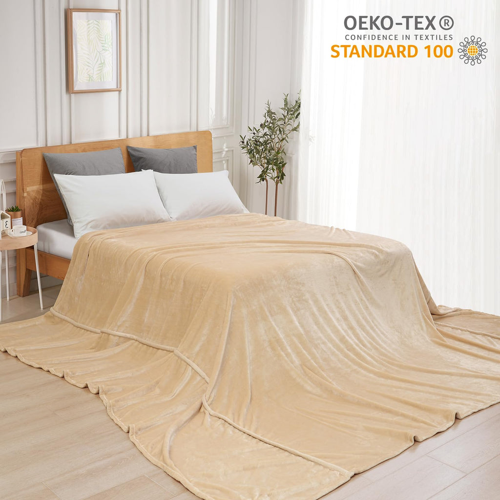 Phf Oversized King Fleece Blanket 120'X120', No Shed No Pilling Big Soft Blanket, Extra Large 10'X 10' Lightweight Blanket For Bed, Sofa Travel And Camping, Suitable For All Season, Beige