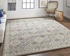 HomeRoots 514800 8 x 10 ft. Taupe Ivory & Red Wool Patchwork Hand Tufted Handmade Stain Resistant Rectangle Area Rug