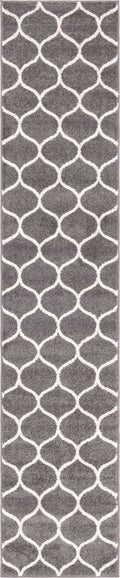Unique Loom Trellis Frieze Collection Area Rug - Rounded (2' x 10' Runner, Dark Gray/ Ivory)