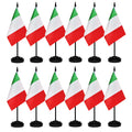 12 Pack Italy Desk Flags Set, Italian Small Mini Table Office Flags With 12' Solid Black Pole, Black Base And Spear Top, Miniat