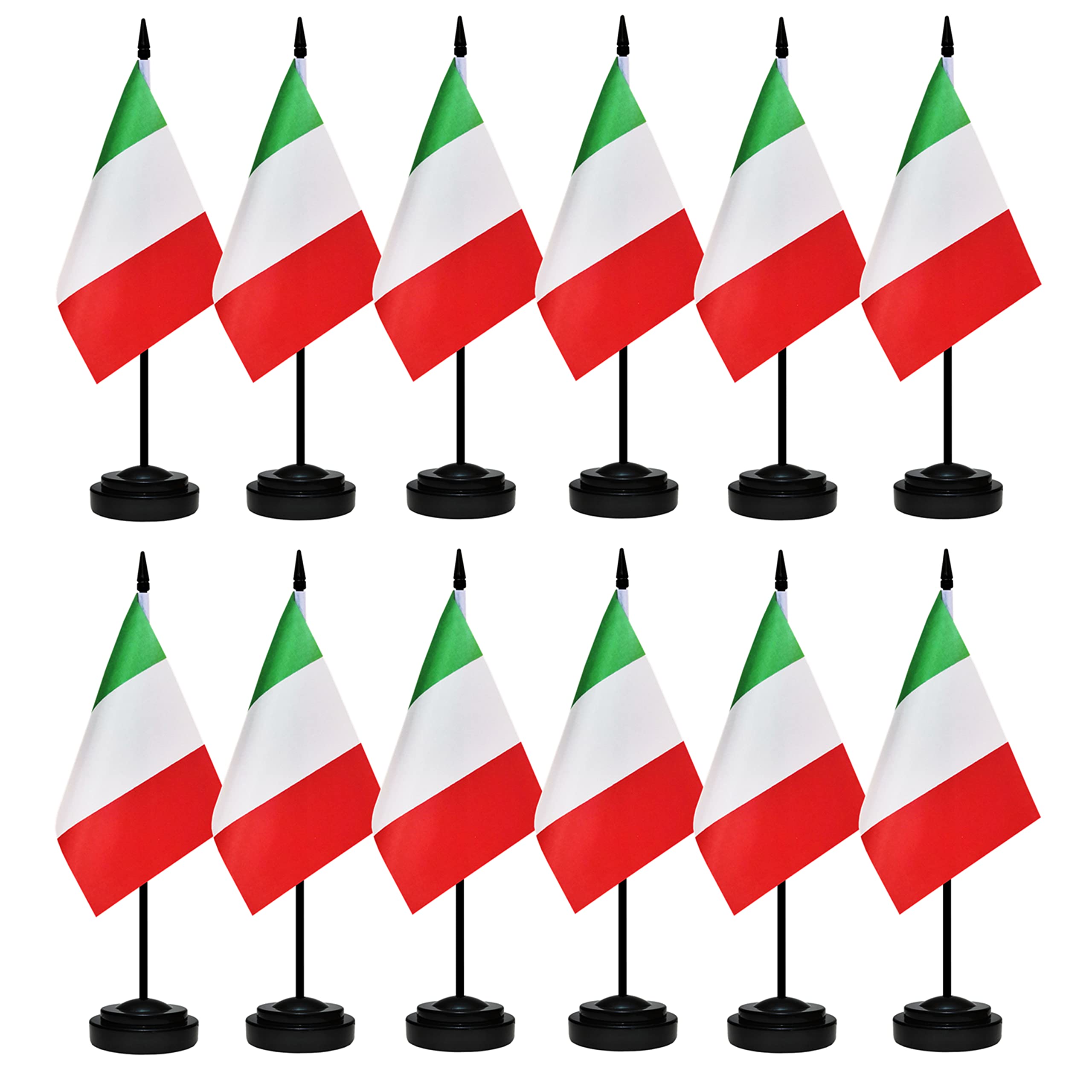 12 Pack Italy Desk Flags Set, Italian Small Mini Table Office Flags With 12' Solid Black Pole, Black Base And Spear Top, Miniat