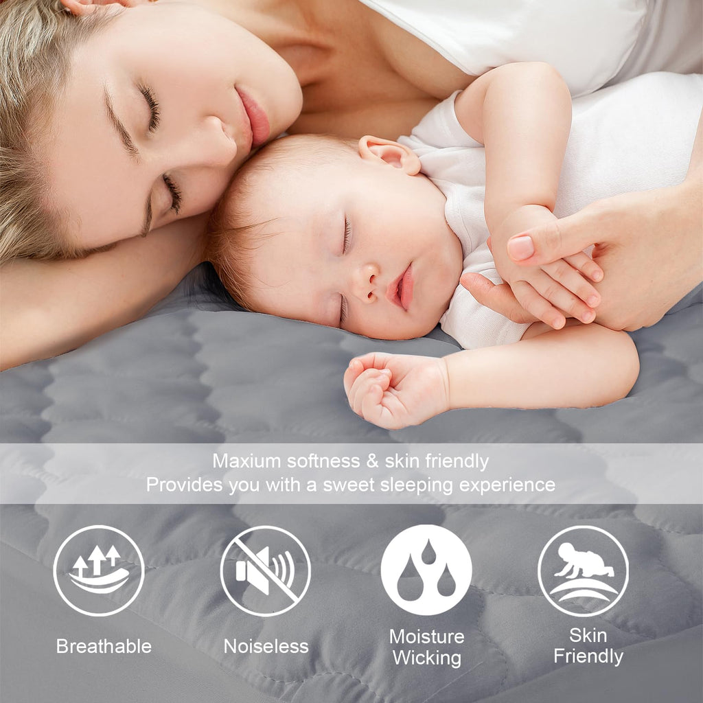 Queen Mattres Protector Pad Waterproof Quilted, Breathable & Cooling Queen Size Mattress Protector Cover Fitted With Deep Pocket