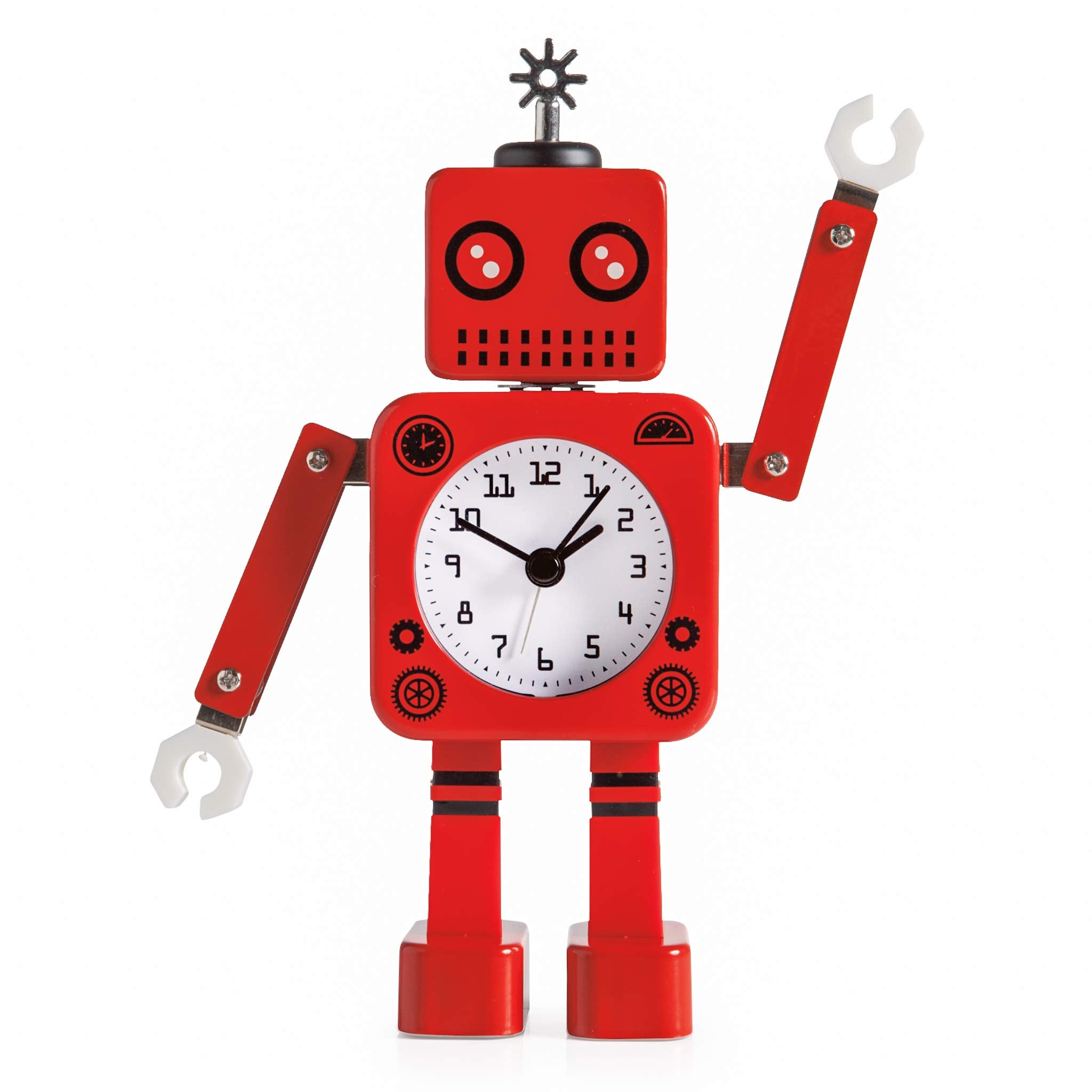 Torre & Tagus Robot Alarm Clock Customizable Charming Futuristic Red Metal Time Piece