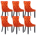 Velvet Dining Chairs Set Of 6, Upholstered Dining Room Chairs With Back Ring Pull Trim And Solid Wood Legs,Tufted Wingback Kitch