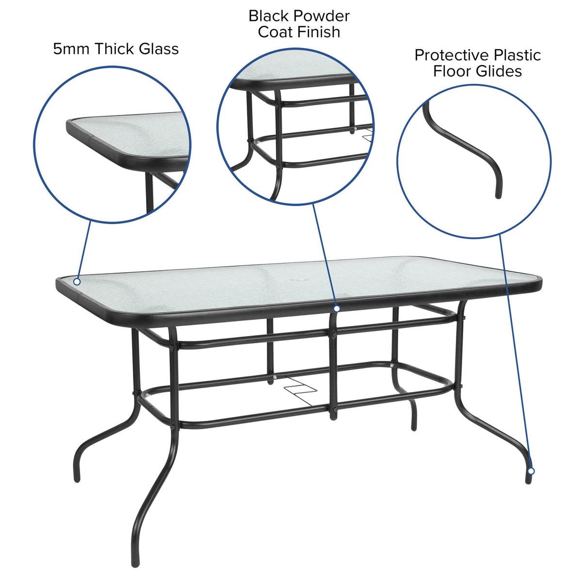 Flash Furniture Brazos 5 Piece Outdoor Patio Dining Set - 4 Brown Flex Comfort Stack Chairs - 55" Tempered Glass Patio Table with Umbrella Hole