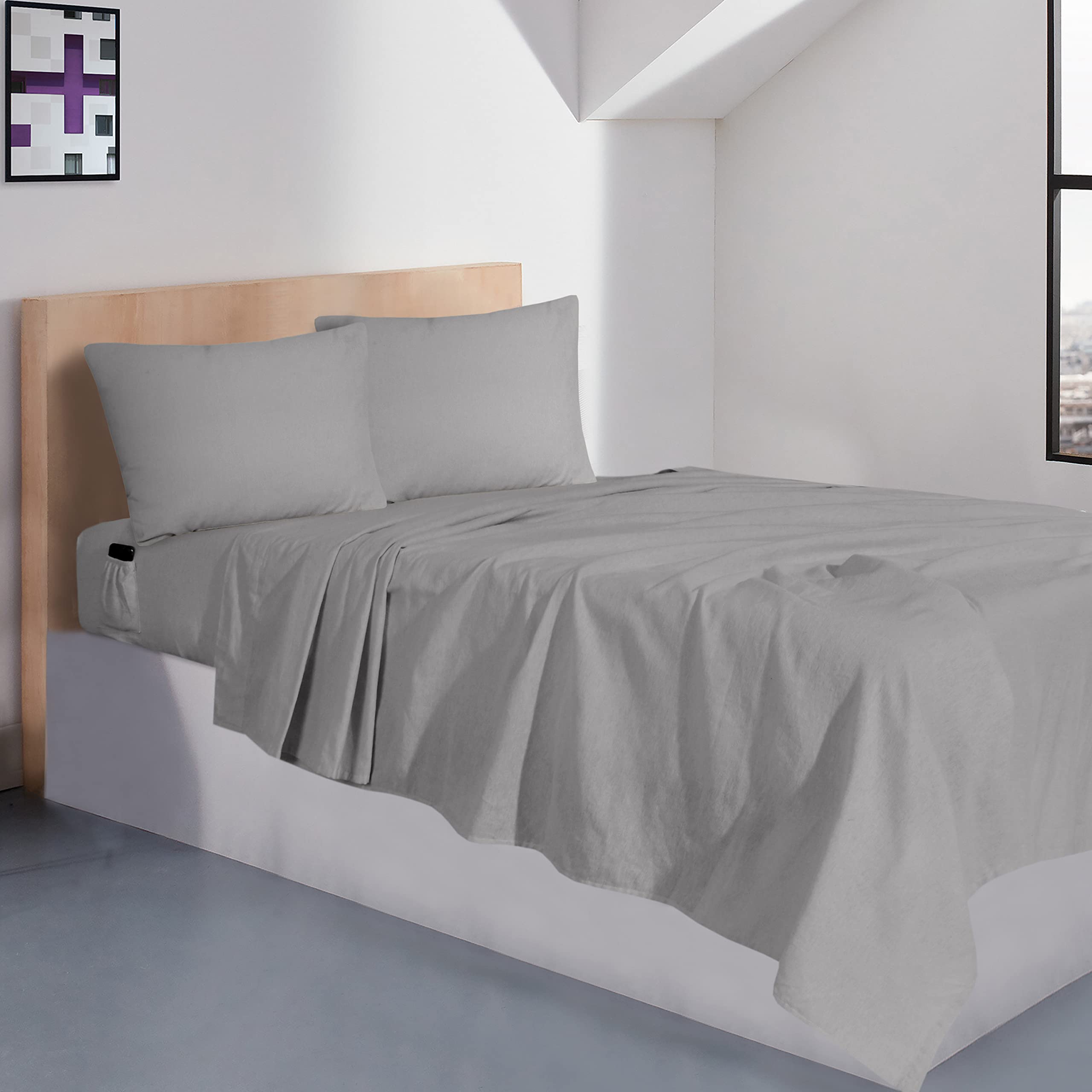 Sleepdown 100% Cotton Flannel Sheets Twin - Super Soft, Heavyweight, Double Brushed, Anti-Pill Flannel Twin Sheets - 16'' Deep P