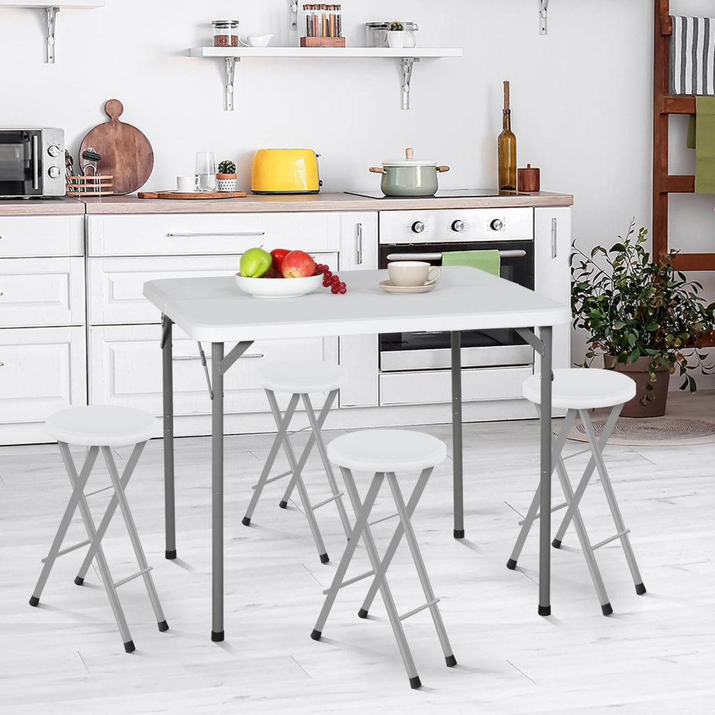 Zenstyle Indoor Outdoor Heavy Duty Plastic Folding Table Portable Picnic Table Fold-In-Half Utility Table W/Handle And Steel Legs For Camping, Dining, Party, White (3Ft)