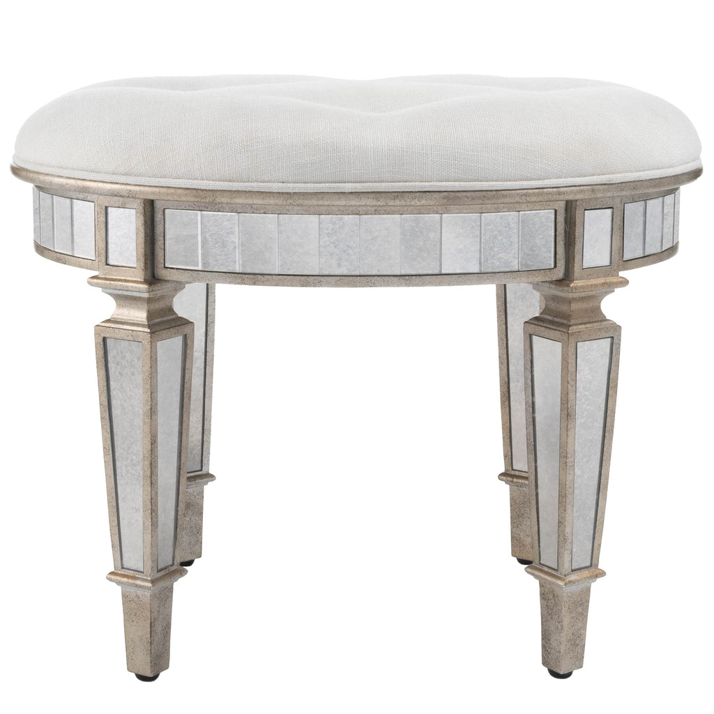 HomeRoots Silver Birch Wood Solids; MDF, Glass Modern Mirrored Vanity Stool