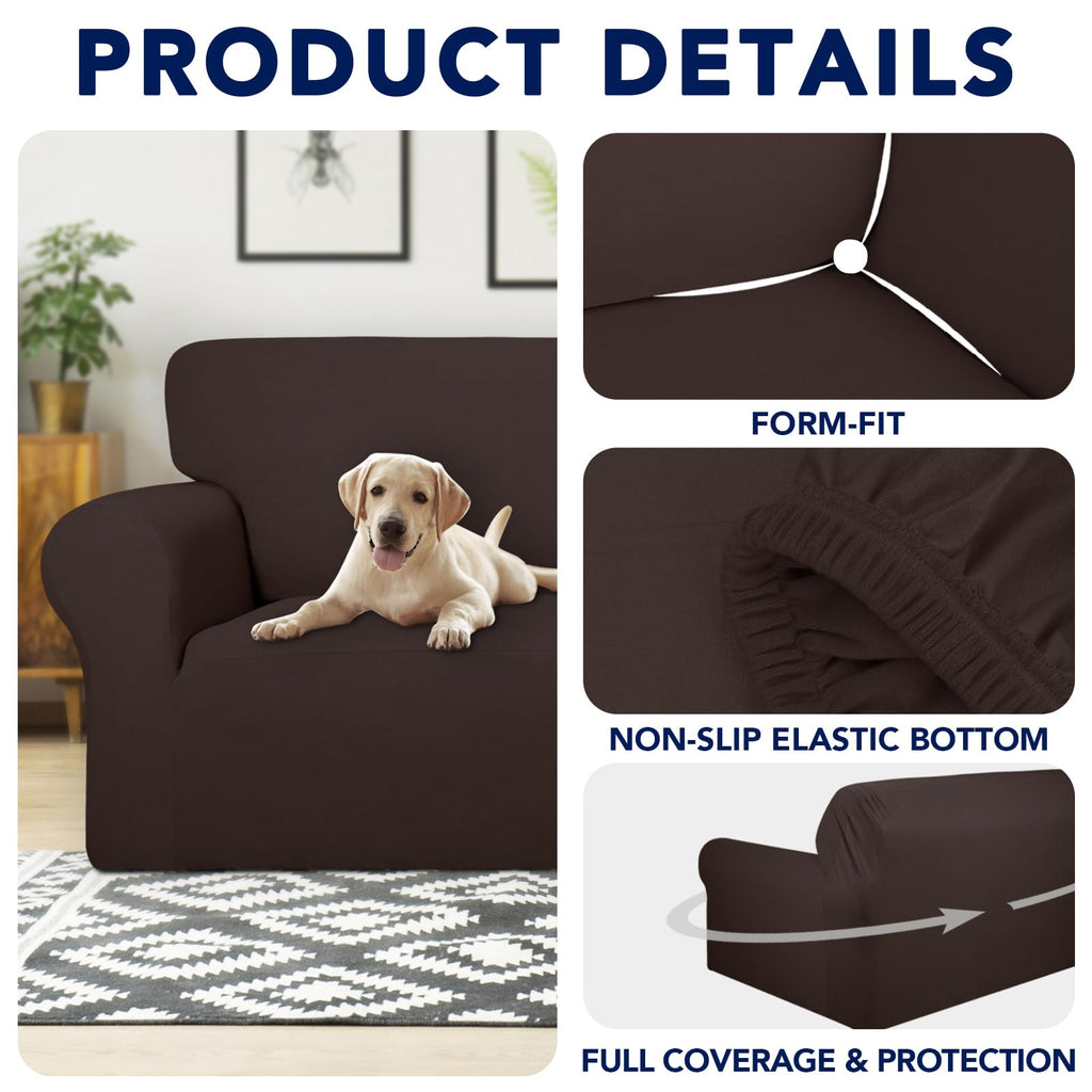 Purefit 100% Dual Waterproof Couch Cover Slipcovers For Couches And Sofas - Stretch Non Slip Fleece Sofa Covers Washable, Leakproof Furniture Protector For Kids, Pets, Dog (Chair, Chocolate)