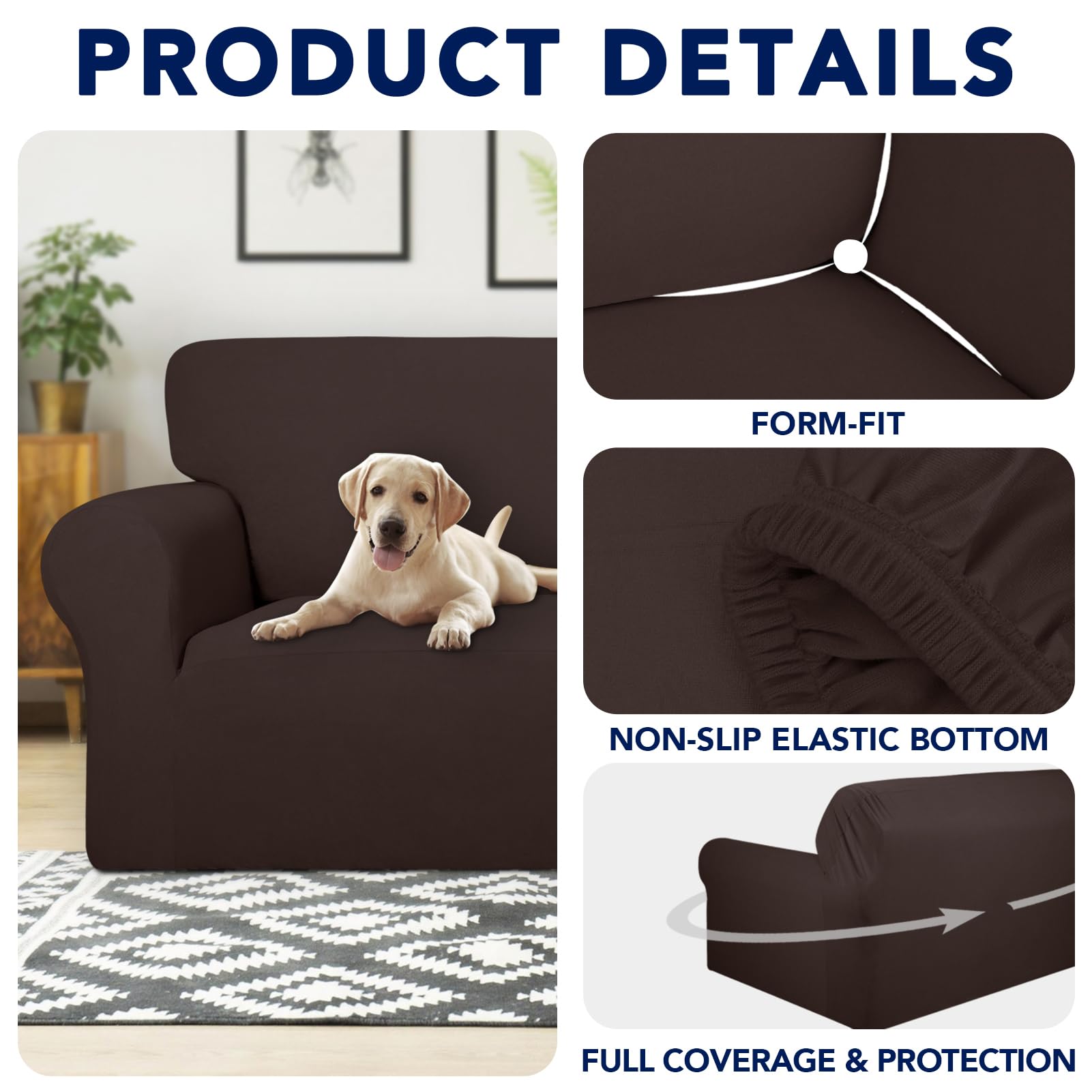 Purefit 100% Dual Waterproof Couch Cover Slipcovers For Couches And Sofas - Stretch Non Slip Fleece Sofa Covers Washable, Leakproof Furniture Protector For Kids, Pets, Dog (Chair, Chocolate)