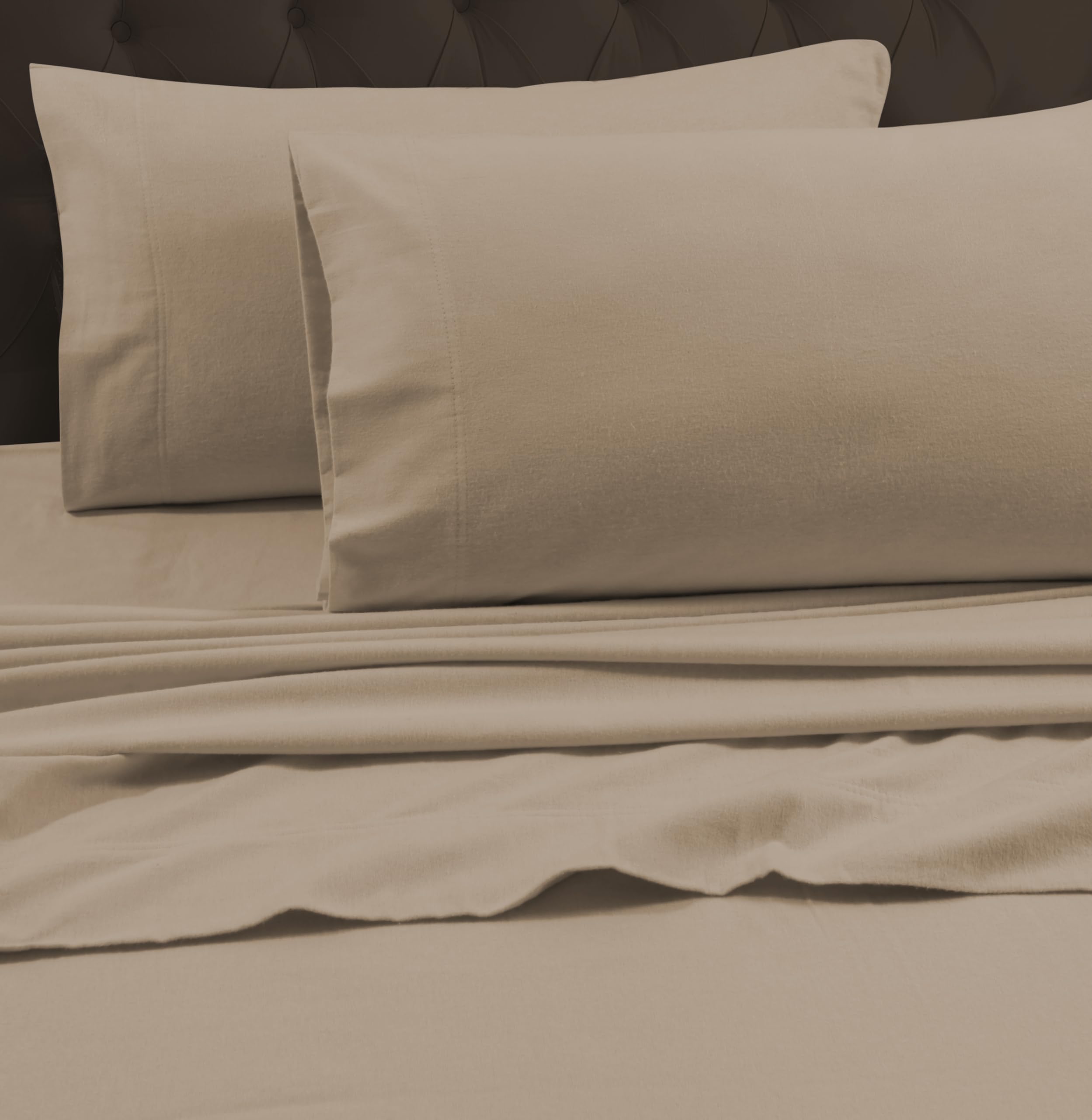 Tribeca Living California King Luxury Solid Flannel Extra Deep Pocket Fitted Sheet, Fits Up To 24' Mattress, Cashmere