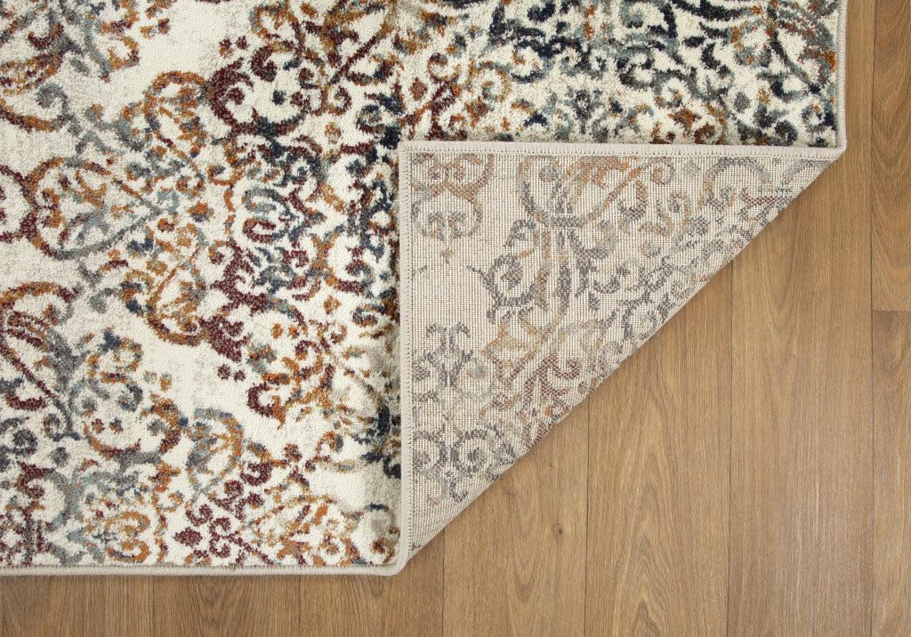 HomeRoots Heat-Set Polypropelene 5’ x 8’ Ivory Brown Decorative Diamond Area Rug