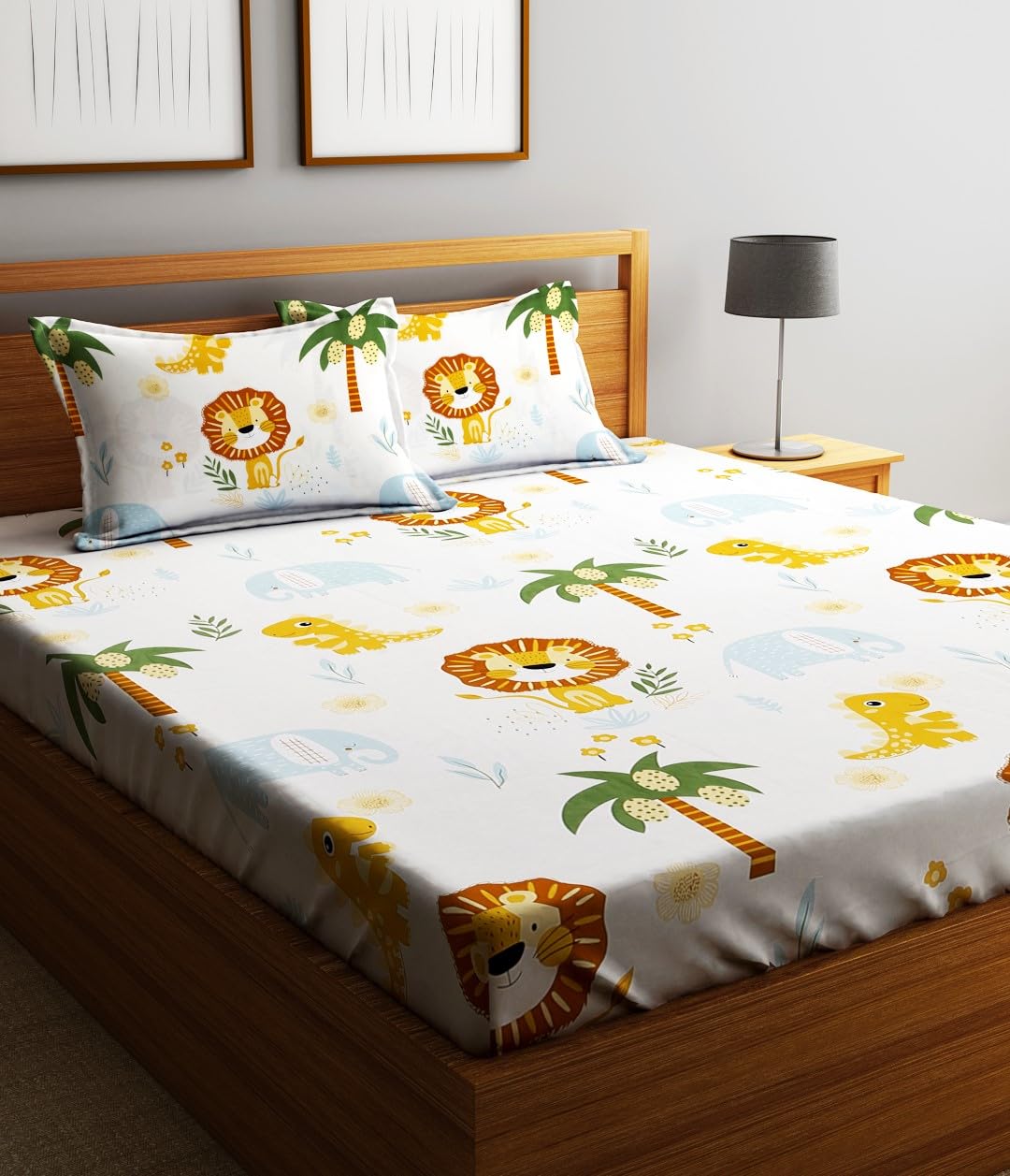 Home Sizzler 144Tc KidS LionS Haven Double Bedsheet With 2 King Size Pillow Covers