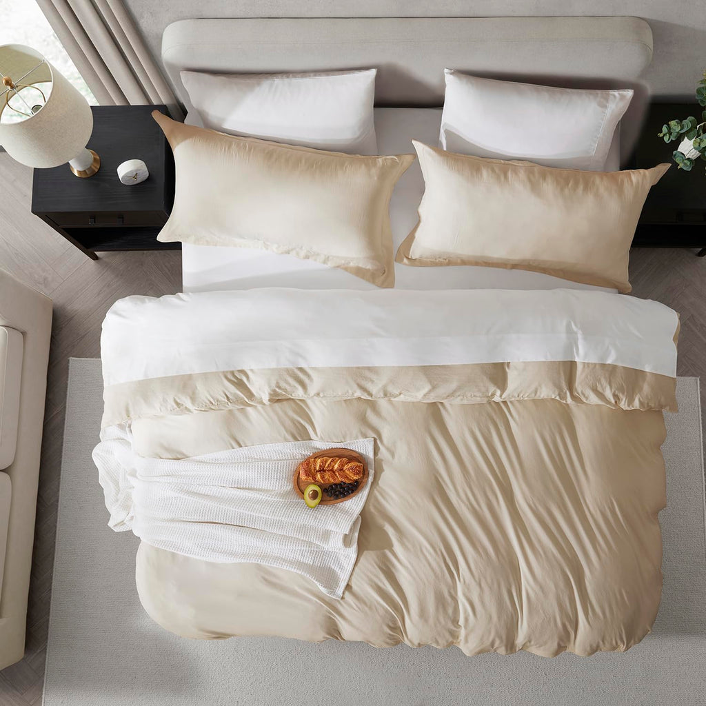 Nestl Beige Cream Duvet Cover Queen Size - Soft Prewashed Queen Duvet Cover Set, 3 Piece, With Zipper Closure, 1 Duvet Cover 90X90 Inches And 2 Pillow Shams - No Comforter
