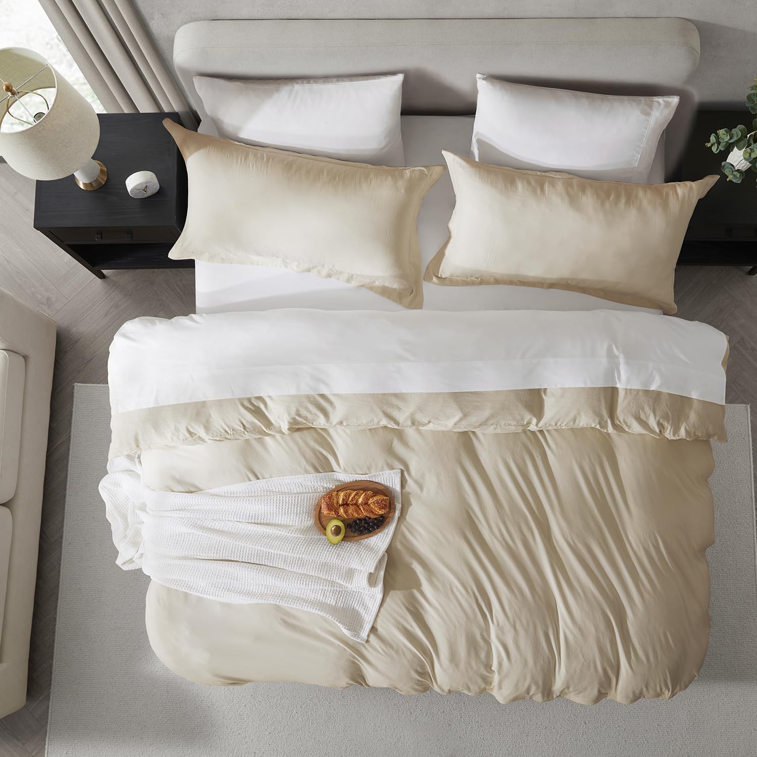 Nestl Beige Cream Duvet Cover Queen Size - Soft Prewashed Queen Duvet Cover Set, 3 Piece, With Zipper Closure, 1 Duvet Cover 90X90 Inches And 2 Pillow Shams - No Comforter