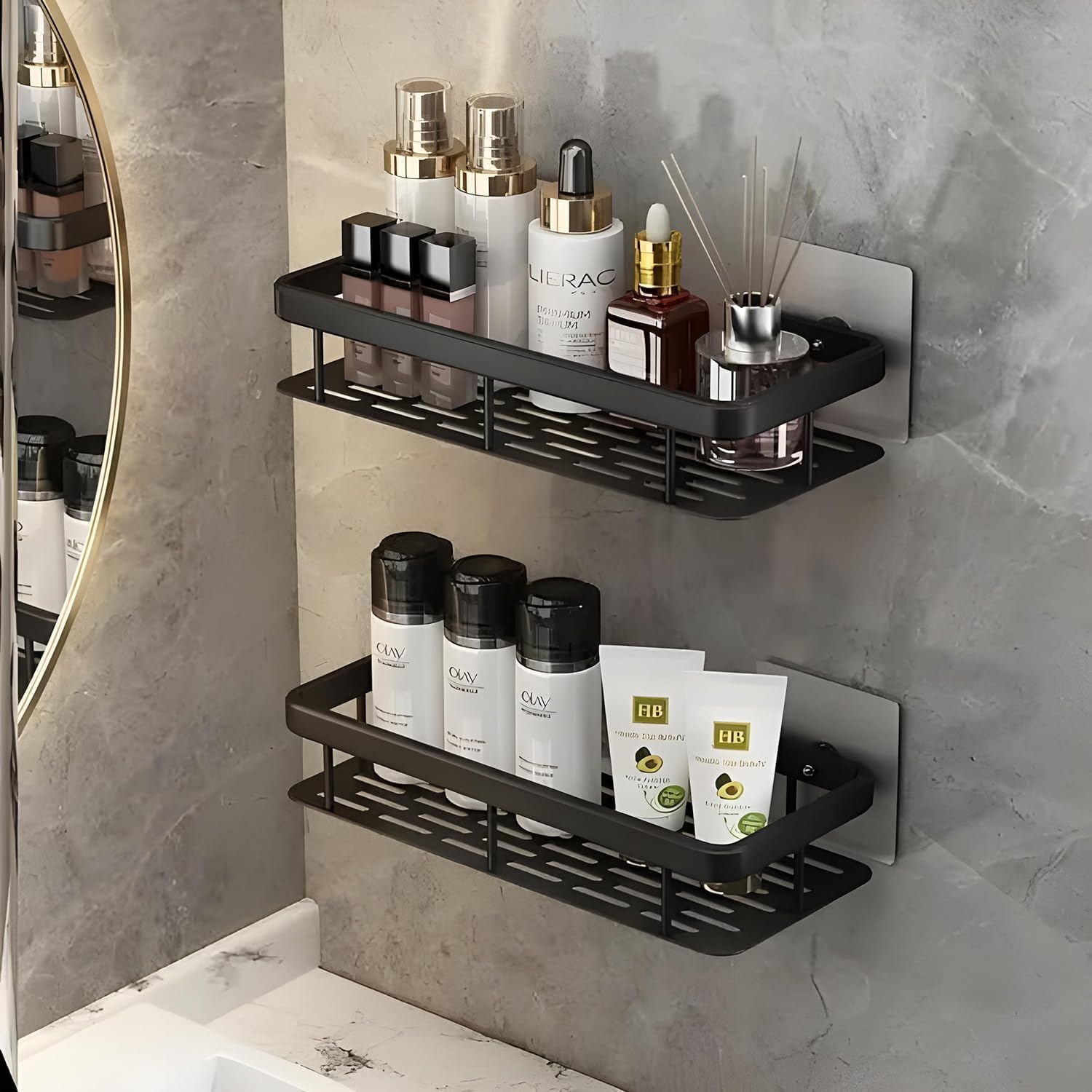Tpj Mart SelfAdhesive Heavy Duty Metal Bathroom Storage Corner Rack, Shelf Organizer, Shampoo Holder For Bathroom Without Drill