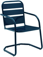 Crosley Furniture Brighton 3-Piece Outdoor Chair And Side Table Set, Retro Metal Patio Conversation Sets, Navy