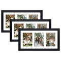 Golden State Art, Set of 3, 9x18 Black Wood Frame - White Mat for Three 5x7 Pictures - Sawtooth Hangers- Swivel Tabs - Wall Moun