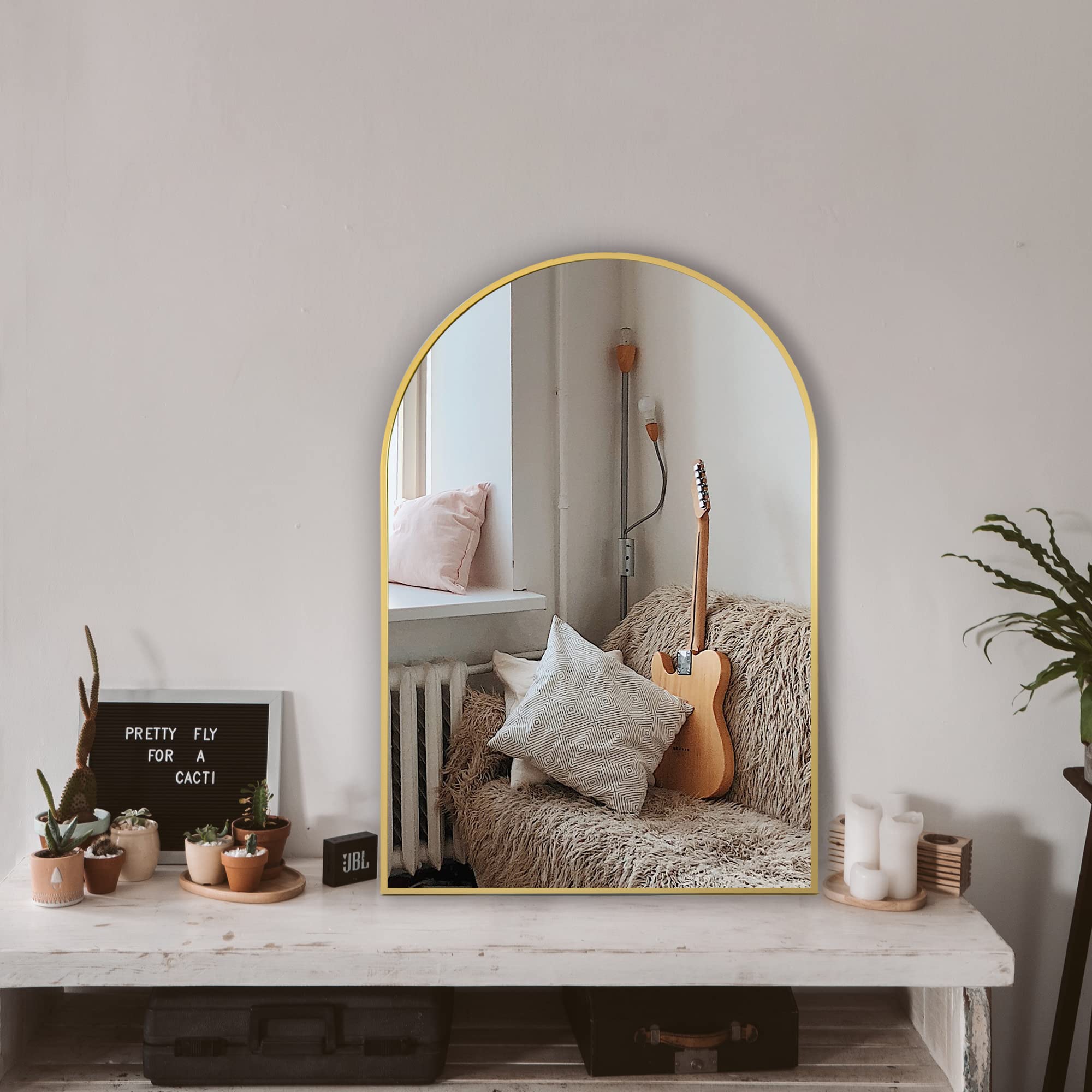 Arched Bathroom Mirror for Wall, Mirror for Vanity,30x20 Large Wall Mounted Mirror, Metal Frame (30x20, Gold)