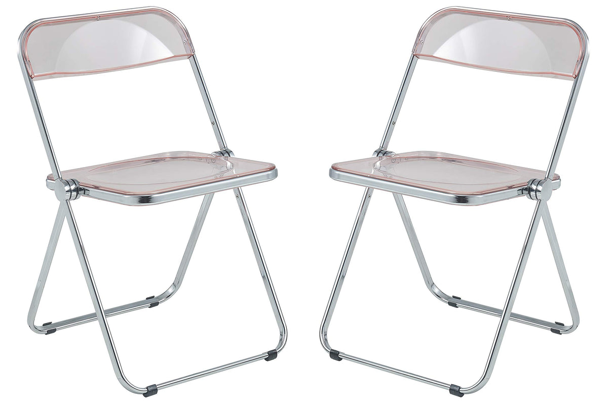 Leisuremod Lawrence Modern Transparent Acrylic Folding Chair With Metal Frame Set Of 2 (Rose Pink)