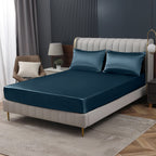 Homiest Deep Sea Blue Satin Fitted Sheet Twin Size Fitted Bed Sheet, Deep Pocket Fitted Sheet Only, Luxury & Ultra Soft Bedding Fitted Sheet Single Bottom Bed Sheets Sold Separately