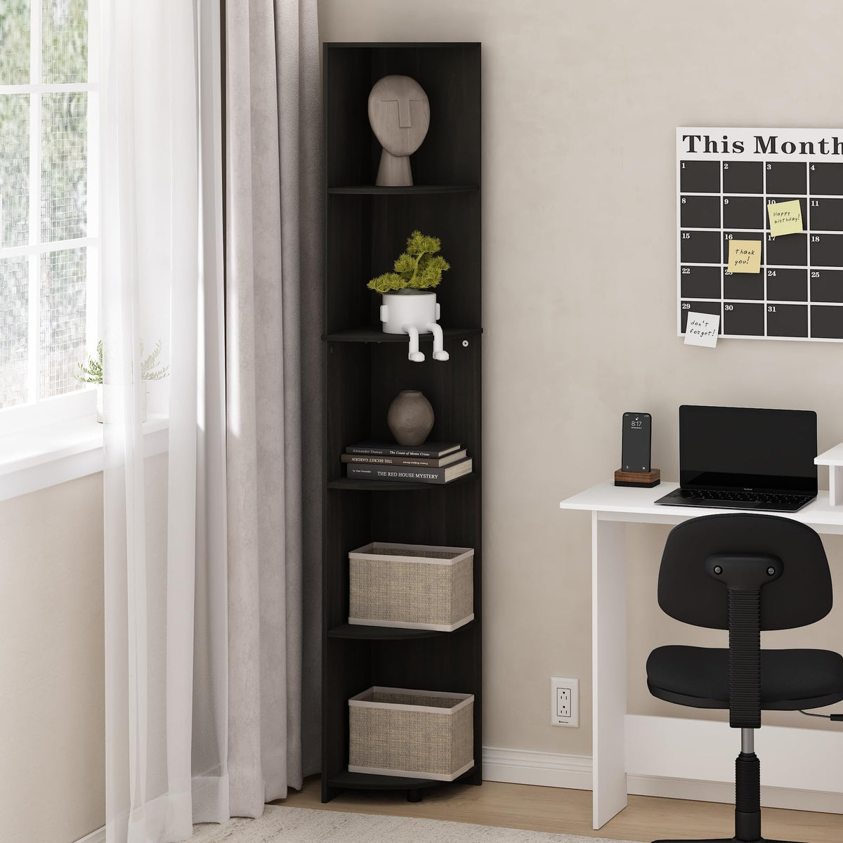 Furinno Econ 5-Tier Corner Shelf Bookcase, Bookshelf, Espresso