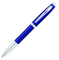 Sheaffer 100 Glossy Blue Lacquer Fountain Pen With Polished Chrome Trim And Medium Nib